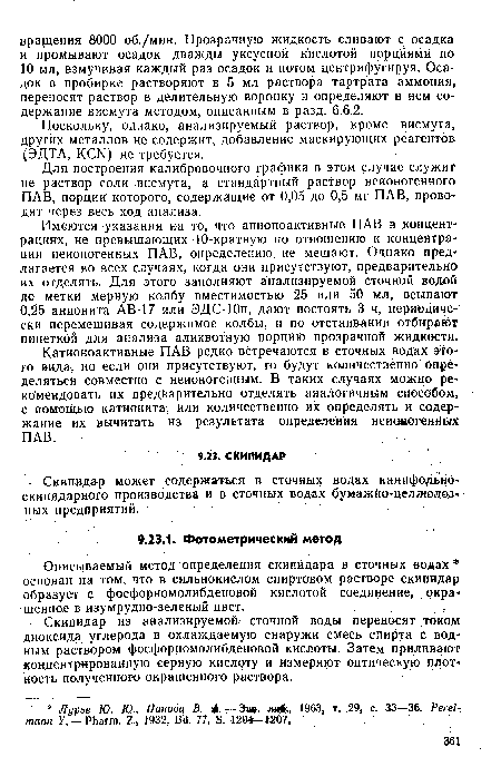 Скипидар из анализируемой сточной воды переносят током диоксида углерода в охлаждаемую снаружи смесь спирта с водным раствором фосфорномолибденовой кислоты. Затем приливают концентрированную серную кислоту и измеряют оптическую плотность полученного окрашенного раствора.