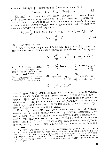 Взаимные ориентации двух молекул воды, энергии взаимодействия которых даны в табл. 2.2.