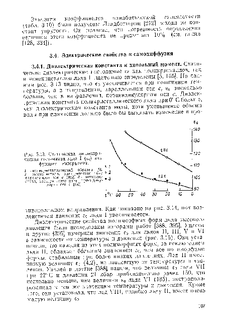 Статическая диэлектри-   ческая постоянная льда I (е0) как   функция температуры.	х