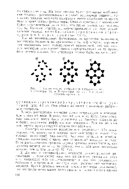 Схематические изображения 1-структуры (а),   -структуры (б) и В-структуры (а) льда 1 в малых областях кристалла.