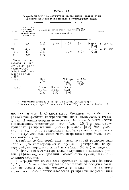 Информация о структуре воды, полученная с помощью рентгенографических исследований, может быть суммирована следующим образом.