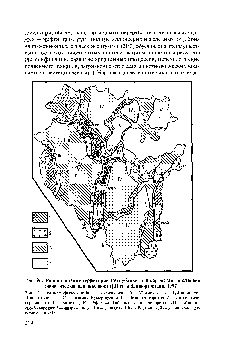 Районирование территории Республики Башкортостан по степени экологической напряженности [Почвы Башкортостана, 1997]