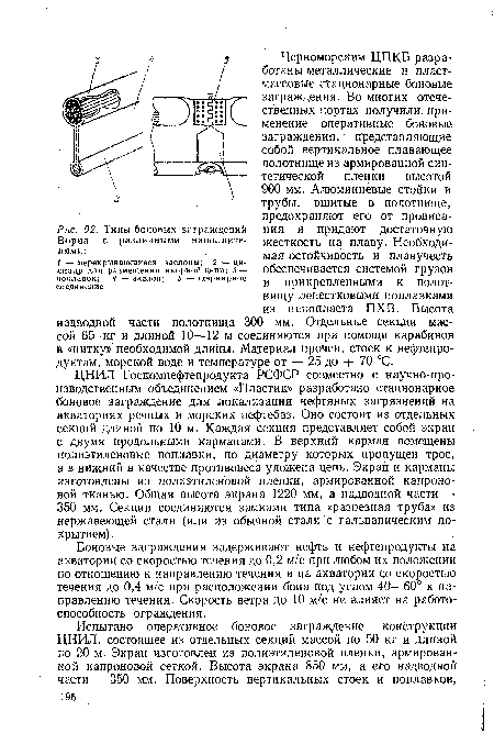 Типы боновых заграждений Ворна с различными наполнителями