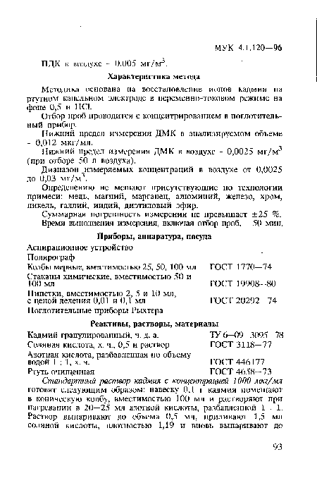 Диапазон измеряемых концентраций в воздухе от 0,0025 до 0,03 мг/м3.