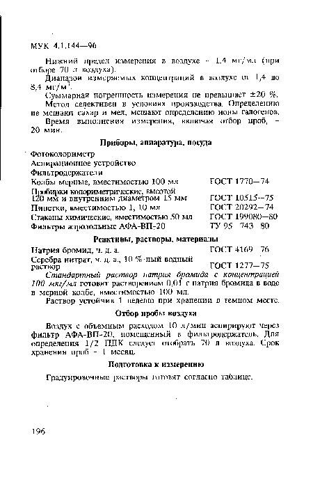 Стандартный раствор натрия бромида с концентрацией 100 мкг/мл готовят растворением 0,01 г натрия бромида в воде в мерной колбе, вместимостью 100 мл.