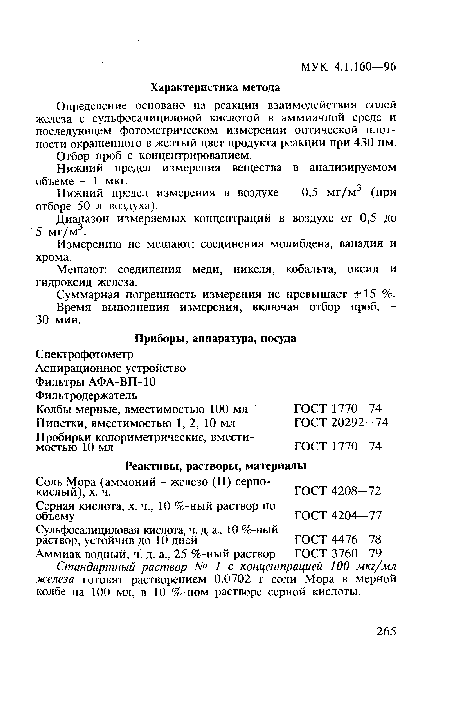 Измерению не мешают: соединения молибдена, ванадия и хрома.