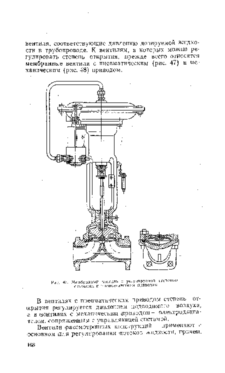 Мембранный вентиль с регулируемой степенью открытия и пневматическим приводом