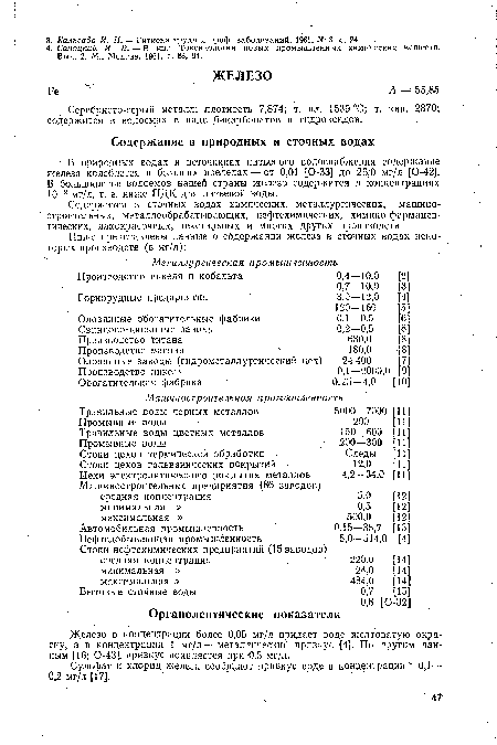 Железо в концентрации более 0,05 мг/л придает воде желтоватую окраску, а в концентрации 1 мг/л — металлический привкус [4]. По другим данным [16; 0-43], привкус появляется при 0,3 мг/л.