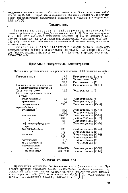 Влияние на человека и теплокровных животных. Человек потребляет в сутки 0,7—2,0 г кальция с пищей [3]. В воде концентрация более 1800 мг/л оказывает токсическое действие [4]. Но по данным [0-53], кальций в дозе 3,5—5,2 мг/кг массы или концентрация в питьевой воде 100 — 150 мг/л увеличивает заболеваемость населения болезнями почек, артритами и полиартритами.