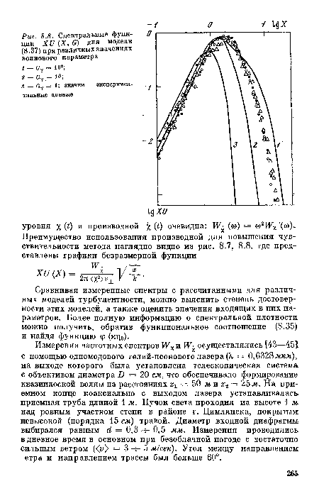 Спектральные функции XU(X,G) для модели (8.37) при различных значениях волнового параметра
