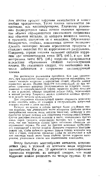 Для сохранения пассивирующей пленки стараются возможно лучше очистить нефть от хлоридов и нейтрализовать хлористый водород подачей в поток щелочей.