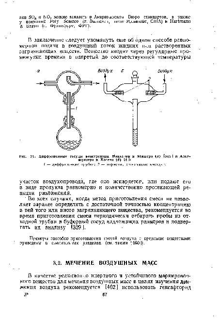 Во всех случаях, когда метод приготовления смеси не позволяет заранее определить с достаточной точностью концентрацию в ней того или иного загрязняющего вещества, рекомендуется во время приготовления смеси периодически отбирать пробы из отводной трубки в буферный сосуд надлежащих размеров и подвергать их анализу [329].