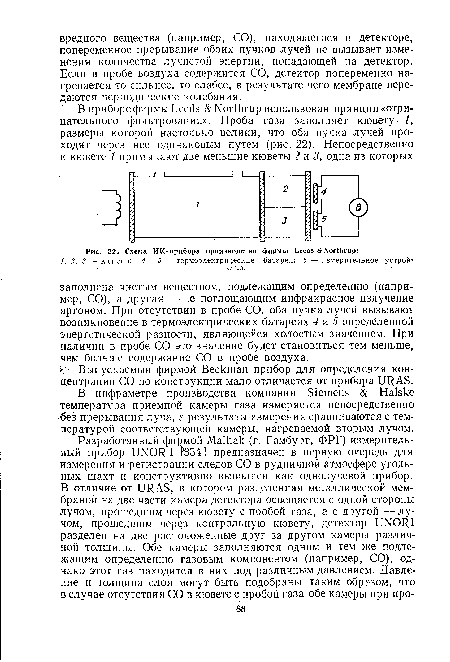 В инфраметре производства компании Siemens Halske температура приемной камеры газа измеряется непосредственно без прерывания луча, а результаты измерения сравниваются с температурой соответствующей камеры, нагреваемой вторым лучом.