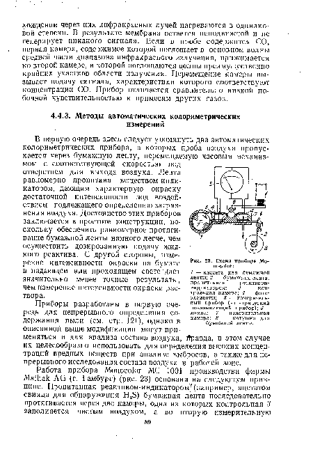 Приборы разработаны в первую очередь для непрерывного определения содержания пыли (см. стр. 121), однако в описанной выше модификации могут применяться и для анализа состава воздуха, правда, в этом случае их целесообразно использовать для определения высоких концентраций вредных веществ при анализе выбросов, а также для непрерывного исследования состава воздуха в рабочей зоне.