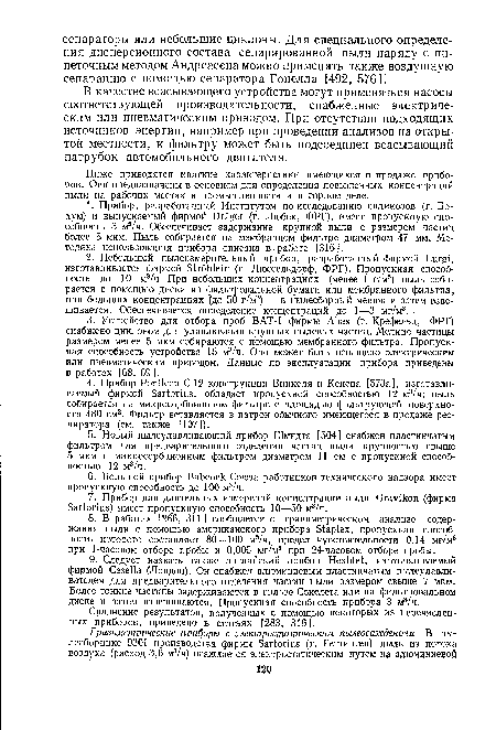 Ниже приводятся краткие характеристики имеющихся в продаже приборов. Они предназначены в основном для определения повышенных концентраций пыли на рабочих местах в промышленности и в горном деле.