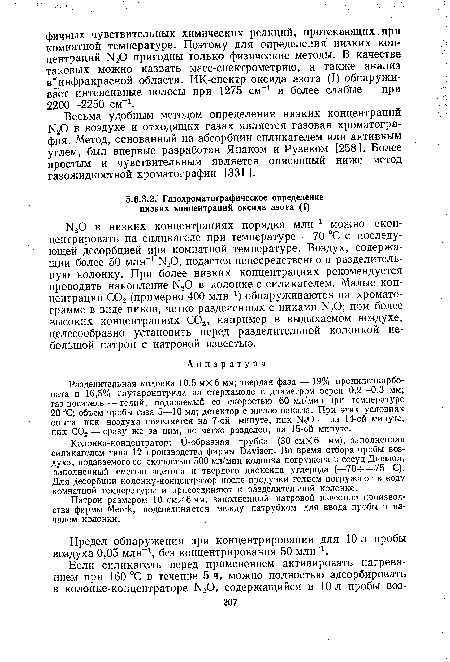 Предел обнаружения при концентрировании для 10 л пробы воздуха 0,05 млн-1, без концентрирования 50 млн-1.