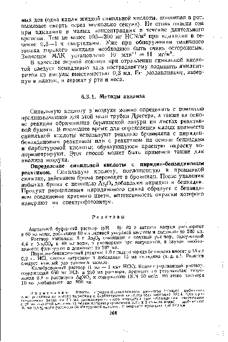 В качестве первой помощи при отравлении синильной кислотой следует немедленно дать пострадавшему подышать амилнит-ритом из ампулы вместимостью 0,3 мл. Ее раздавливают, завернув в платок, и держат у рта и носа.