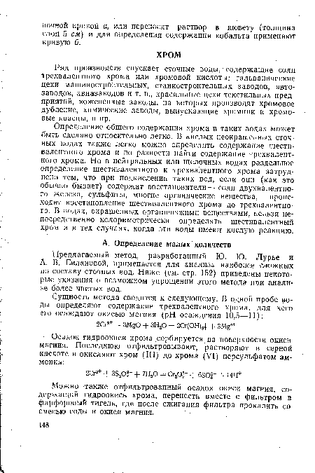 Предлагаемый метод, разработанный Ю. Ю. Лурье и А. В. Евлановой, применяется для анализа наиболее сложных по составу сточных вод. Ниже (см. стр. 152) приведены некоторые указания о возможном упрощении этого метода при анализе более чистых вод.