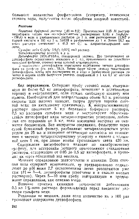 Роданиды не мешают, даже если количество их в 100 раз превышает содержание дитиофосфата.