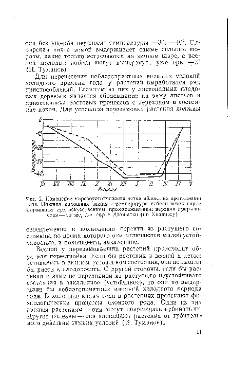 Весной у перезимовавших растений происходит обратная перестройка. Если бы растения и весной и летом оставались в зимнем устойчивом состоянии, они не смогли бы расти и плодоносить. С другой стороны, если бы растения к зиме не переходили из растущего неустойчивого состояния в закаленное (устойчивое), то они не выдержали бы неблагоприятных влияний холодного периода года. В холодное время года в растениях протекают физиологические процессы двоякого рода. Одни из них вредны растениям — они могут повреждать и убивать их. Другие полезны — они защищают растения от губительного действия зимних условий (И. Туманов).