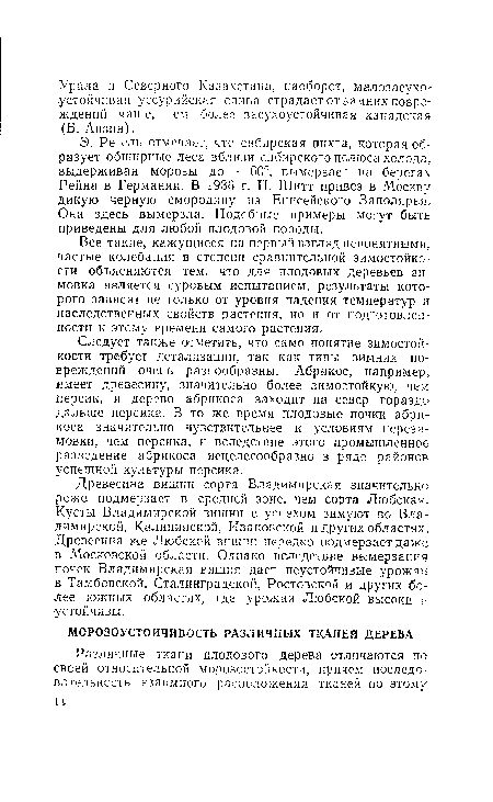 Все такие, кажущиеся на первый взгляд непонятными, частые колебания в степени сравнительной зимостойкости объясняются тем, что для плодовых деревьев зимовка является суровым испытанием, результаты которого зависят не только от уровня падения температур и наследственных свойств растения, но и от подготовленности к этому времени самого растения.