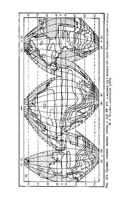 Средние годовые полные потоки в 6,37 • 106 м3/с в верхнем (а) и нижнем (б) слоях Мирового океана по модели