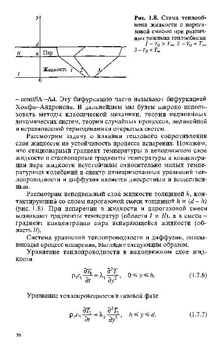 Схема теплообмена жидкости с парогазовой смесью при различных режимах теплообмена