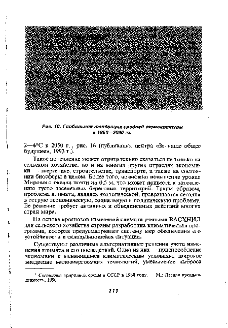 Гповальная тенденция средней температуры в 1950—2000 гг.