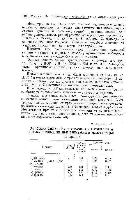ДЕЙСТВИЕ СИМАЗИНА И АТРАЗИНА НА СОРНЯКИ И УРОЖАЙ КОНОПЛИ ПРИ ВНЕСЕНИИ В МЕЖДУРЯДЬЯ