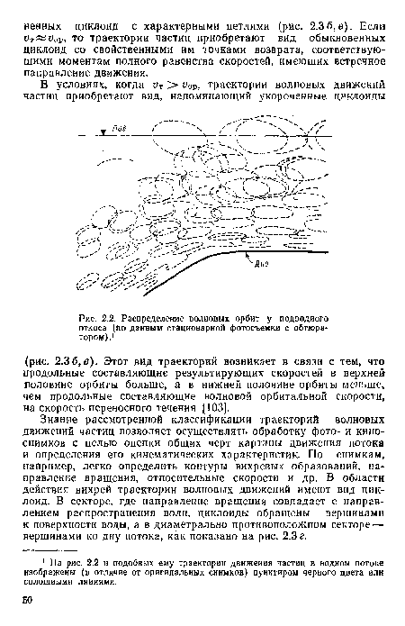 Распределение волновых орбит у подводного откоса (по данным стационарной фотосъемки с обтюратором).1
