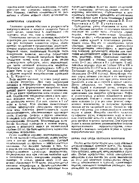 Особое место среди природных сред обитания микроорганизмов занимает почва. Это чрезвычайно гетерогенный (разнородный) по структуре субстрат, имеющий микромозаичное строение. Почва представляет собой совокупность множества очень мелких (от долей миллиметра до 3—5 мм) агрегатов (шероховатых гранул, иногда объединенных в грунны), пронизанных порами, омываемых почвенным раствором, про-текающим по капиллярам.