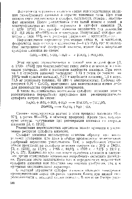 Реализация перечисленных процессов может привести к увеличению ресурсов сульфата аммония.