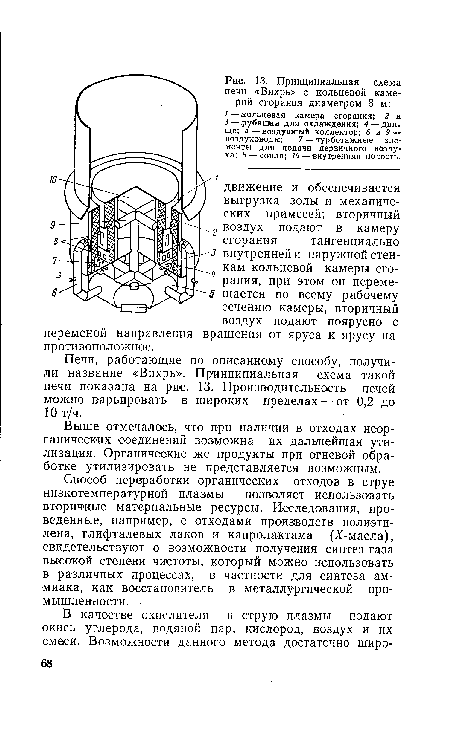 Печи, работающие по описанному способу, получили название «Вихрь». Принципиальная схема такой печи показана на рис. 13. Производительность печей можно варьировать в широких пределах — от 0,2 до 10 т/ч.