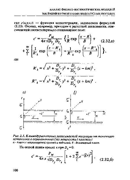 К выводу расчетных зависимостей миграции от точечного источника в ограниченных (по мощности) пластах