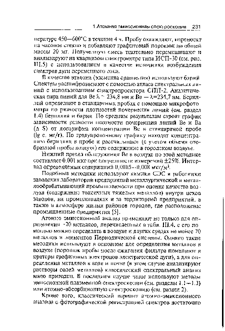 Подобные методики используют химики СЭС и работники заводских лабораторий предприятий металлургической и металлообрабатывающей промышленности при оценке качества воздуха (содержание токсичных тяжелых металлов) внутри цехов заводов, на промплощадках и за территорией предприятий, а также в атмосфере жилых районов городов, где расположены промышленные предприятия [5].