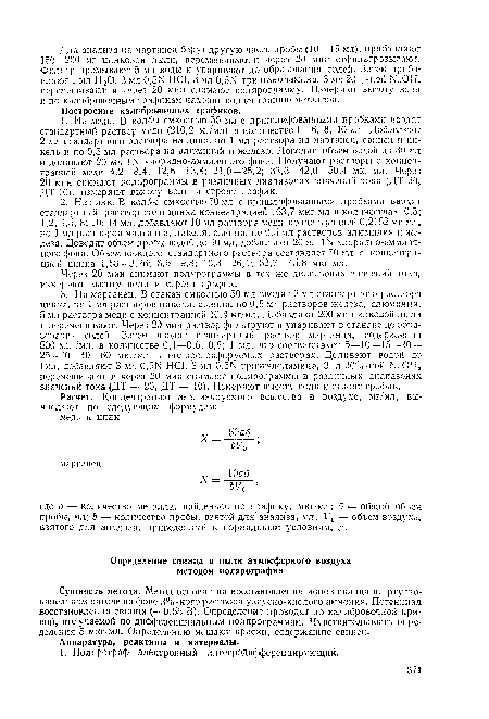 Через 20 мин снимают полярограммы в тех же диапазонах значений тока, измеряют высоту волн и строят график.