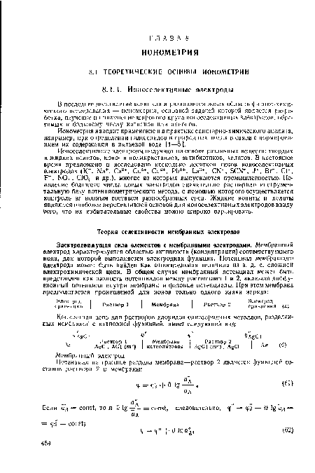 В последнее десятилетие возникла и развивается новая область физико-химического исследования — ионометрия, основной задачей которой является разработка, изучение и применение широкого круга ионоселективных электродов, обратимых к большому числу катионов или анионов.