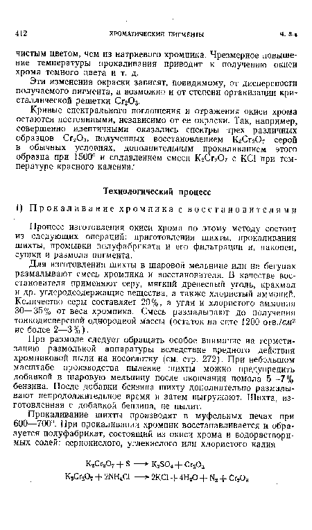 Эти изменения окраски зависят, повидимому, от дисперсности получаемого пигмента, а возможно и от степени организации кристаллической решетки Сг20з.