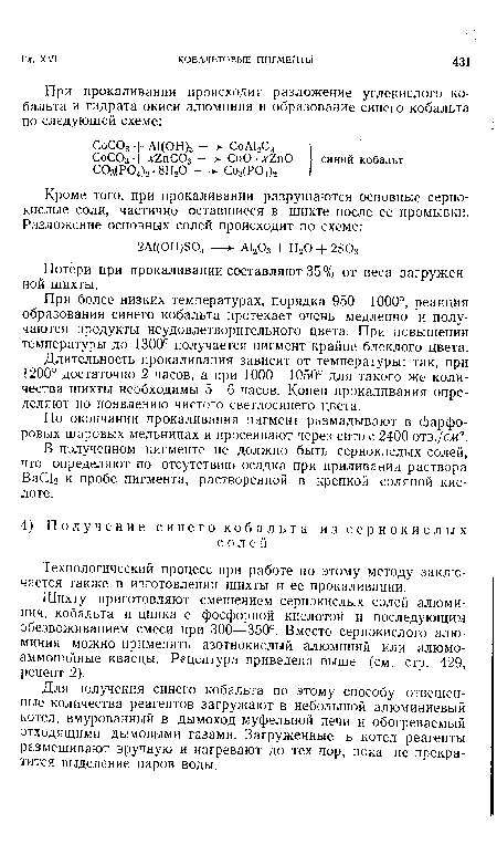 Потери при прокаливании составляют 35% от веса загруженной шихты.