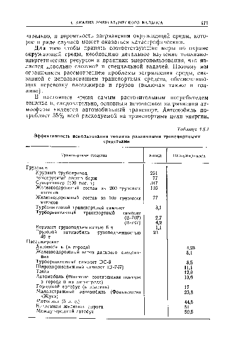 Для того чтобы принять соответствующие меры по охране окружающей среды, необходимо детальное изучение топливно-энергетических ресурсов и практики энергопользования, что является довольно сложной и специальной задачей. Поэтому мы ограничимся рассмотрением проблемы загрязнения среды, связанной с использованием транспортных средств, обеспечивающих перевозку пассажиров и грузов (включая также и топливо) .