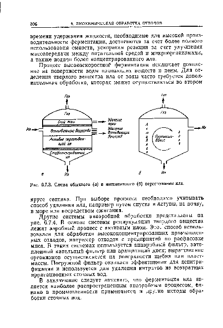 Схема обычного (а) и интенсивного (б) перегнивания ила.