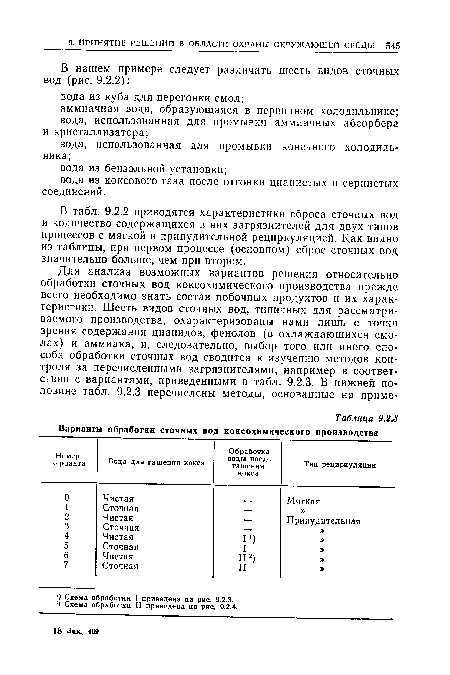 В табл. 9.2.2 приводятся характеристики сброса сточных вод и количество содержащихся в них загрязнителей для двух типов процессов с мягкой и принудительной рециркуляцией. Как видно из таблицы, при первом процессе (основном) сброс сточных вод значительно больше, чем при втором.