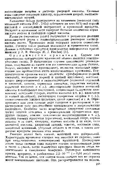 Киновсръ (сернистая ртуть) получается в результате реакции металлической ртути с концентрированным раствором пятисернистого калия. Промывные воды содержат остатки сернистого калия. Раствор после реакции освежается и применяется снова. Данные о побочных продуктах производства минеральных красок имеются у Э. И. Фишера (E. J. Fischer) [3].