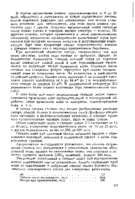 В состав свежих сточных вод входят разбавленные растворы сахара, камеди, белков и неорганических солей (фосфорно-кислые соли щелочных и щелочноземельных металлов), в которых кроме того суспензированы частицы земли, пыль и зерна злаков.