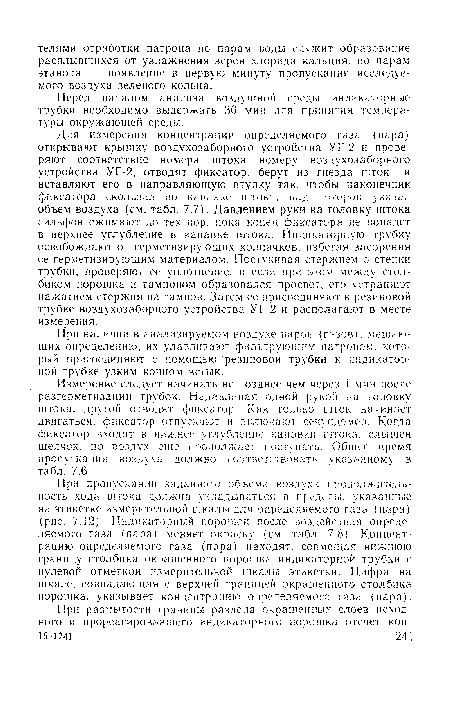 Перед началом анализа воздушной среды индикаторные трубки необходимо выдержать 30 мин для принятия температуры окружающей среды.