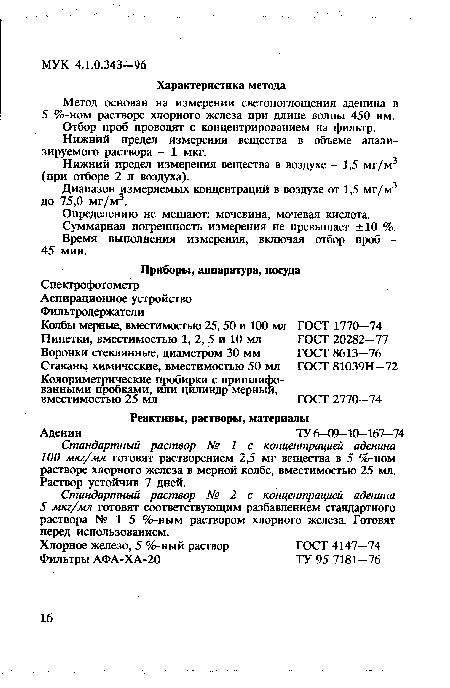 Диапазон измеряемых концентраций в воздухе от 1,5 мг/м3 до 75,0 мг/м3.