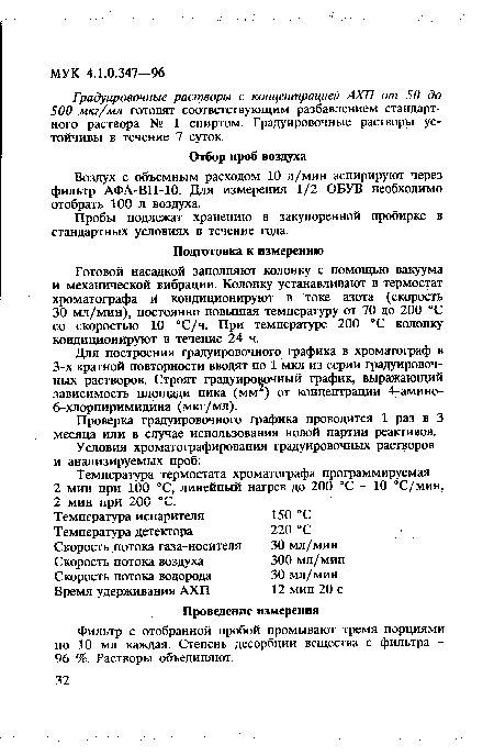 Воздух с объемным расходом 10 л/мин аспирируют через фильтр АФА-ВП-10. Для измерения 1/2 ОБУВ необходимо отобрать 100 л воздуха.