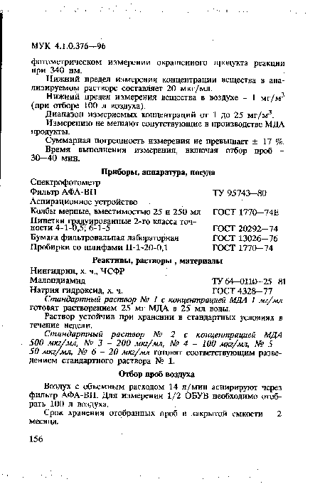 Нижний предел измерения концентрации вещества в анализируемом растворе составляет 20 мкг/мл.