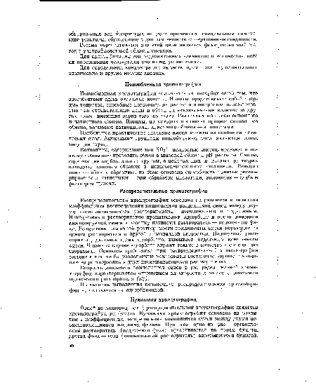 Ионообменная хроматография отличается от адсорбционной тем, что адсорбентами здесь являются иониты. Иониты представляют собой твердые вещества, способные поглощать из раствора электролита положительные или отрицательные ионы в обмен на эквивалентные количества других ионов, имеющих заряд того же знака. Различают процессы анионного и катионного обмена. Иониты, на которых протекает процесс катионного обмена, называют катионитами, анионного обмена — анионитами.