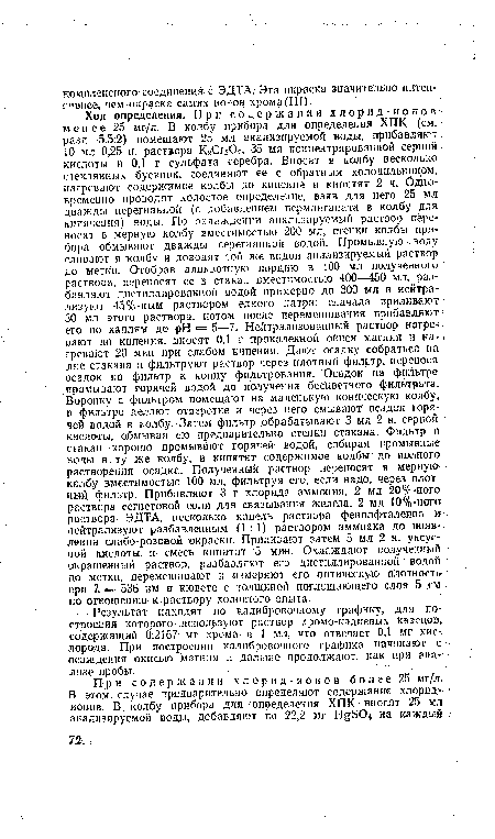 Результат находят по калибровочному графику, для построения которого используют раствор хромо-калиевых квасцов, ; содержащий 0,2167 мг хрома в 1 мл, что отвечает 0,1 мг кис- : лорода. При построении калибровочного графика начинают с осаждения окисью магния и дальше продолжают, как при ана-лизе пробы.